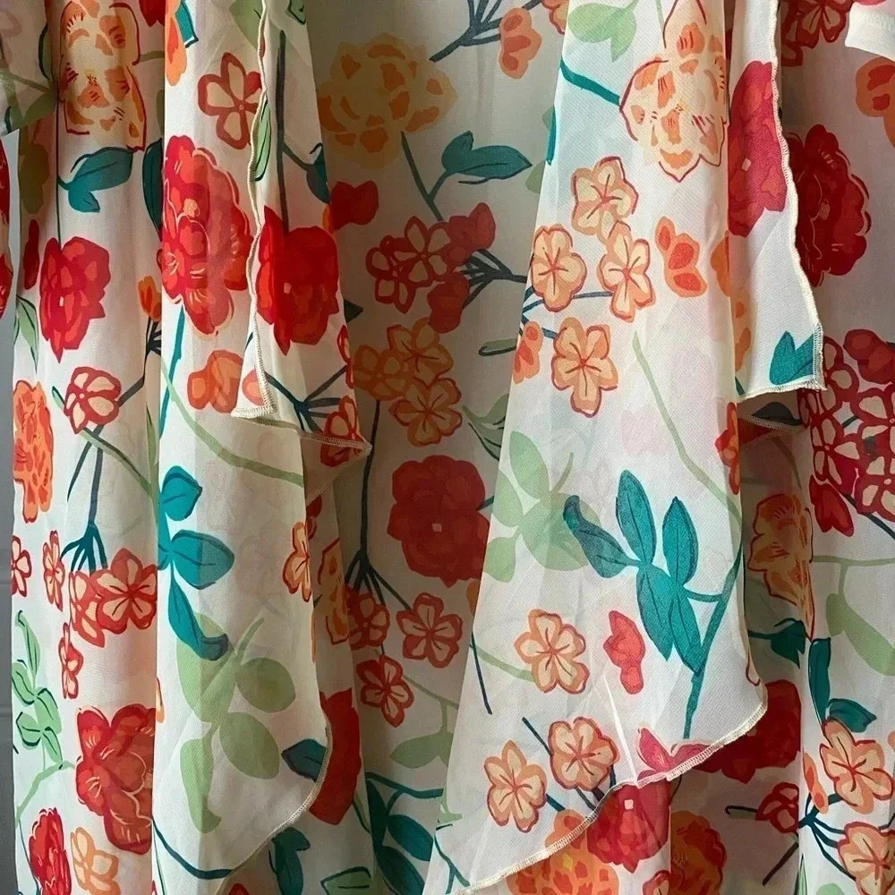 LuLaRoe | Cream Floral Sheer Waterfall Front Kimono Size M - Picture 7 of 9